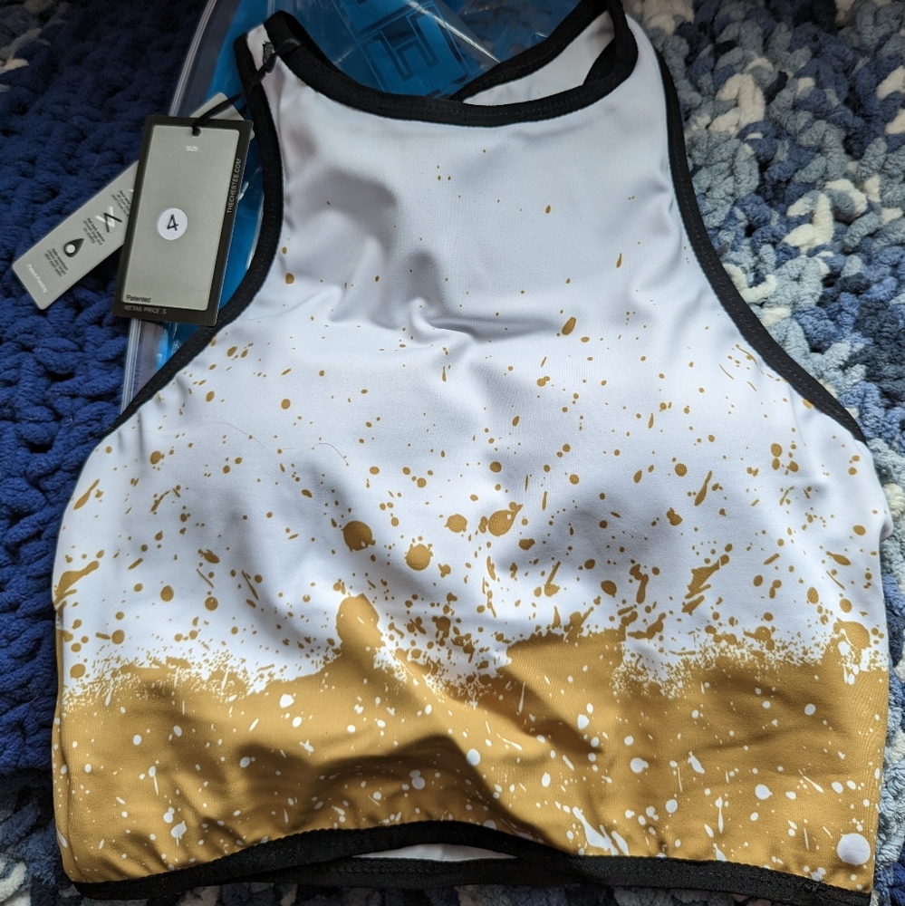 CHESTEE X FITAID Jackie Sports Bra Gold Splatter Size 4 (NWT) -